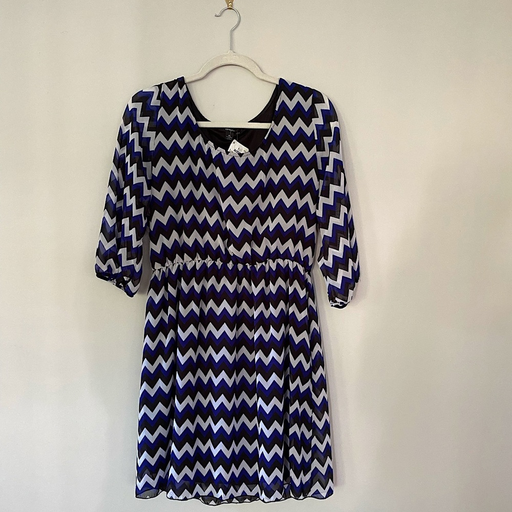 Espresso XL Zigzag Blue Black White Dress
